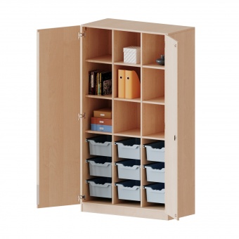 ErgoTray Schrank, 3reihig, 5 OH, zweitürig, mit 9 hohen Boxen, B/H/T 104,5x190x50cm 